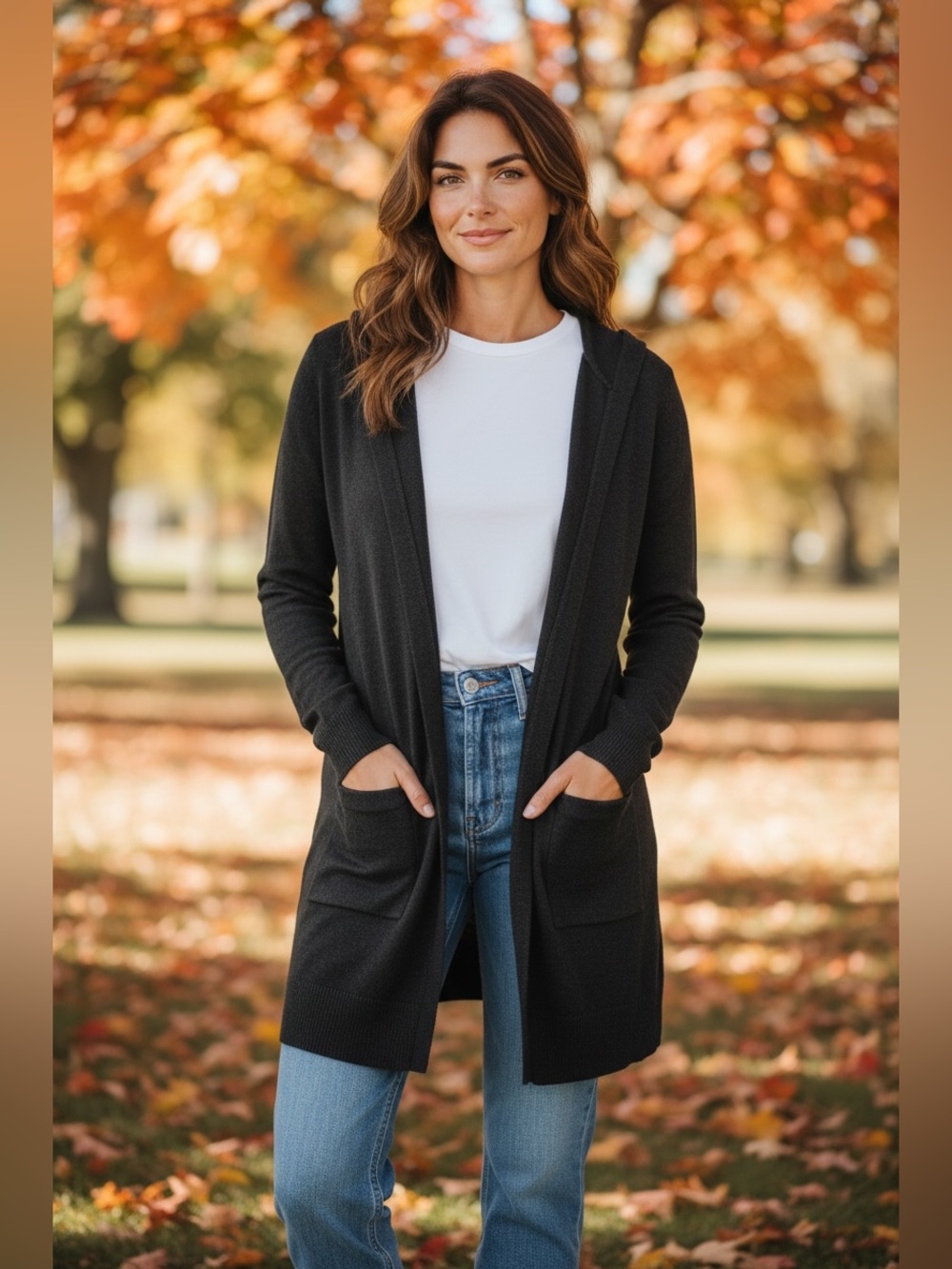 By Design Women's Black Hooded Open-Front Cardigan with Pockets